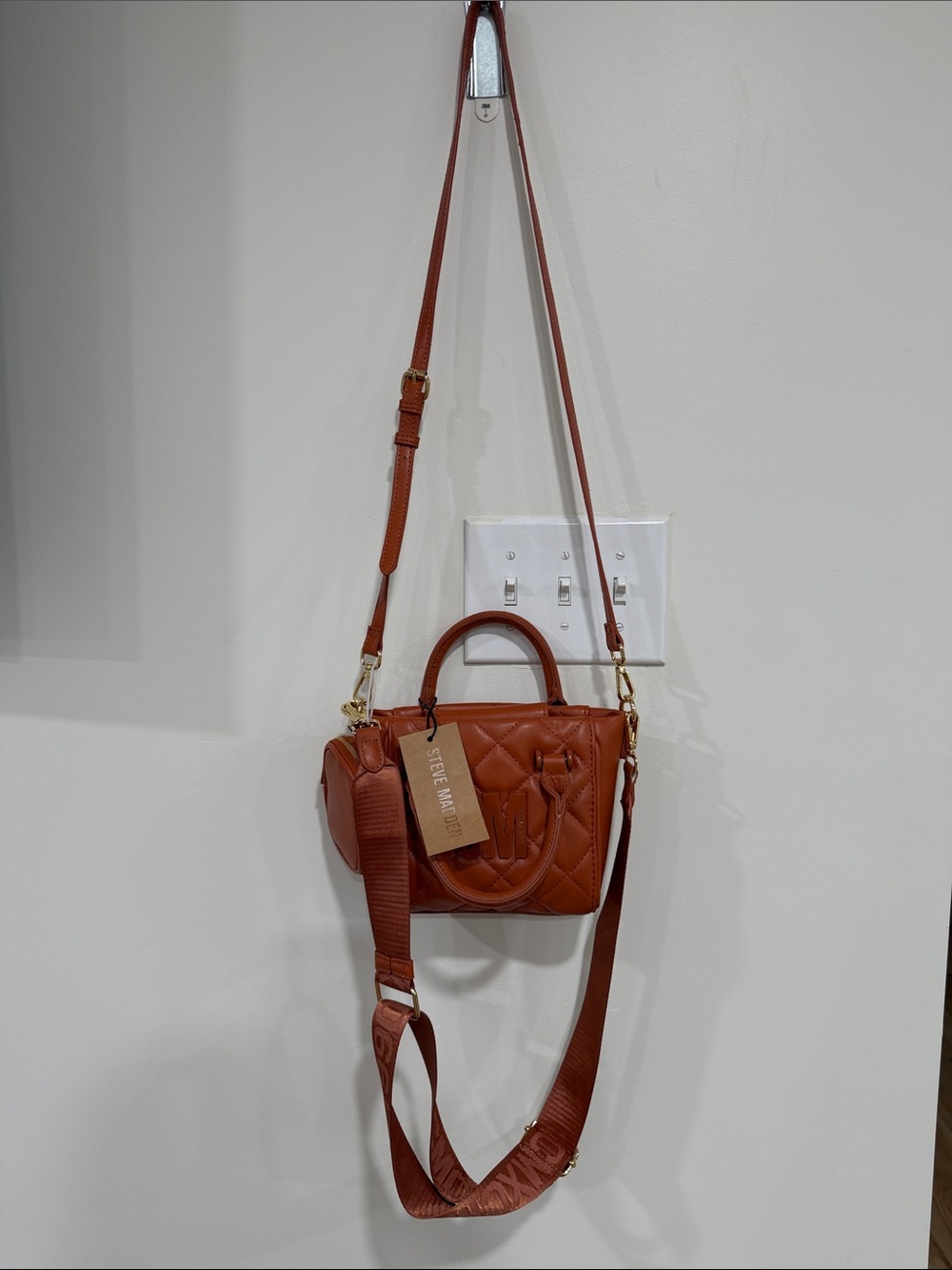 Steve Madden Cognac Quilted Mini Crossbody Bag